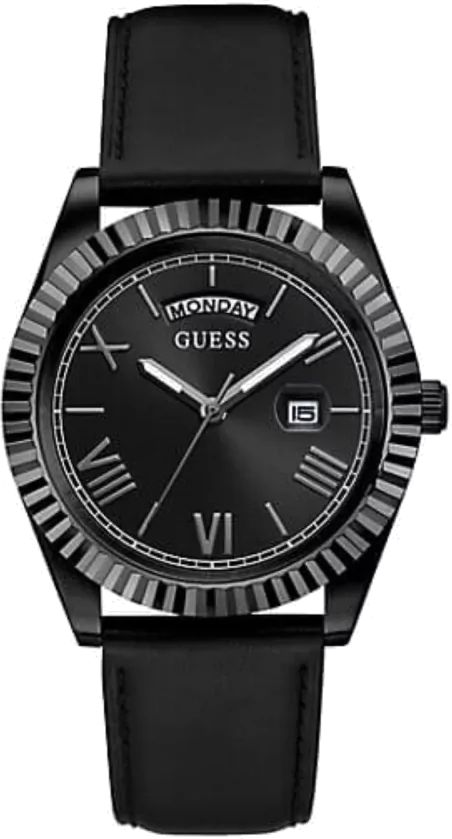 Guess Connoisseur Black Dial Black Leather Strap Watch For Men - GW0353G1 Buy Now By Guess