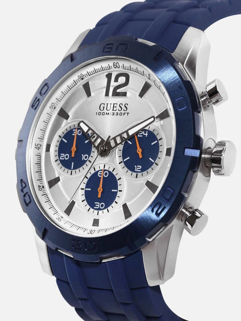 Guess Caliber Chronograph White Dial Blue Rubber Strap Watch for Men - W0864G6 Buy Now By Guess