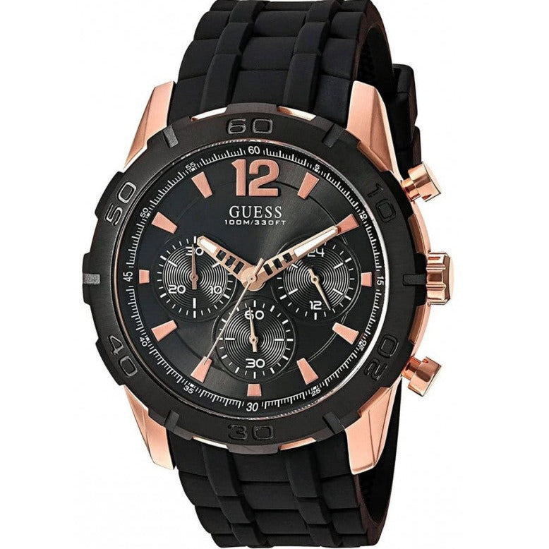 Guess Caliber Chronograph Black Dial Black Rubber Strap Watch for Men - W0864G2 Buy Now By Guess