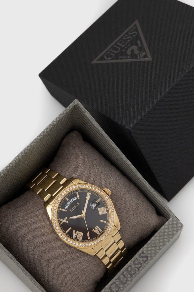 Guess Luna Diamonds Black Dial Gold Steel Strap Watch for Women - GW0307L2 Buy Now By Guess