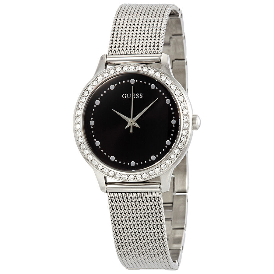 Guess Chelsea Crystals Black Dial Silver Mesh Bracelet Watch For Women - W0647L5 Buy Now By Guess