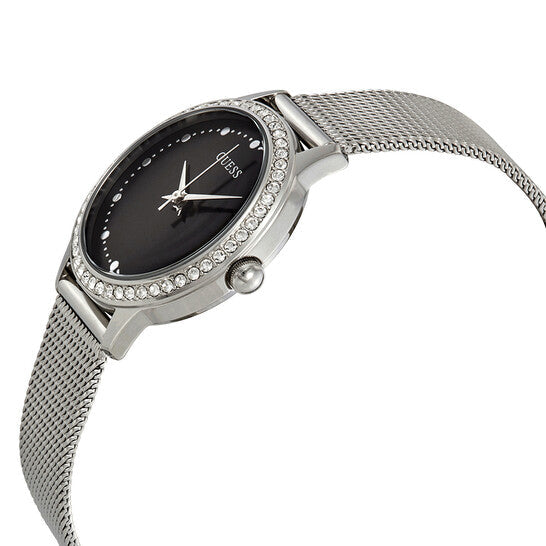 Guess Chelsea Crystals Black Dial Silver Mesh Bracelet Watch For Women - W0647L5 Buy Now By Guess
