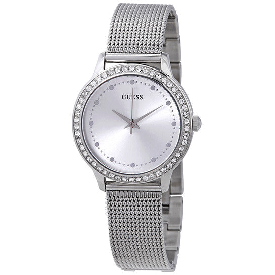 Guess Chelsea Mother of Pearl White Dial Silver Mesh Strap Watch For Women - W0647L1 Buy Now By Guess