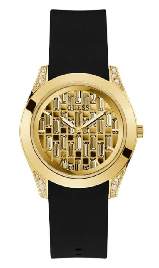 Guess Clarity Gold Dial Black Silicone Strap Watch for Women - GW0109L1 Buy Now By Guess