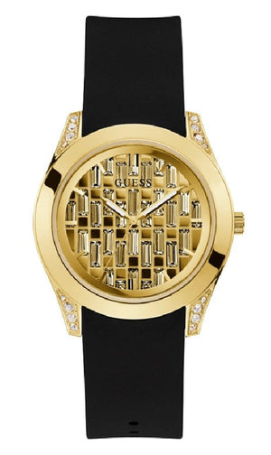 Guess Clarity Gold Dial Black Silicone Strap Watch for Women - GW0109L1 Buy Now By Guess