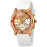 Guess Confetti Crystal Rose Gold Dial White Silicone Strap Watch For Women - W1098L5 Buy Now By Guess