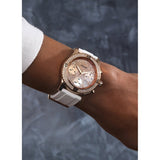 Guess Confetti Crystal Rose Gold Dial White Silicone Strap Watch For Women - W1098L5 Buy Now By Guess