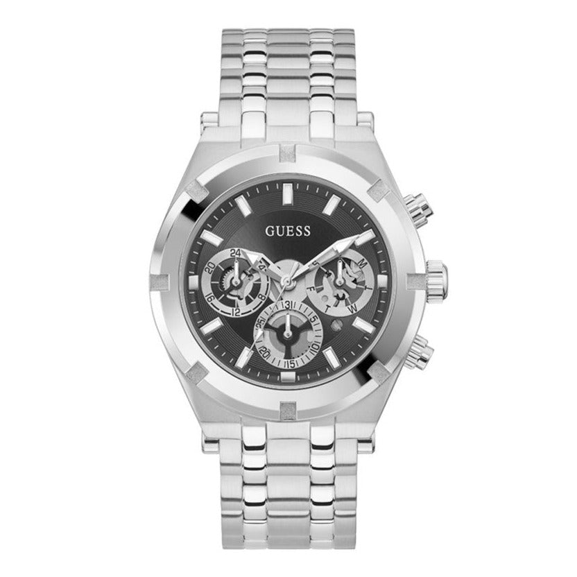 Guess Continental Black Dial Silver Steel Strap Watch for Men - GW0260G1 Buy Now By Guess