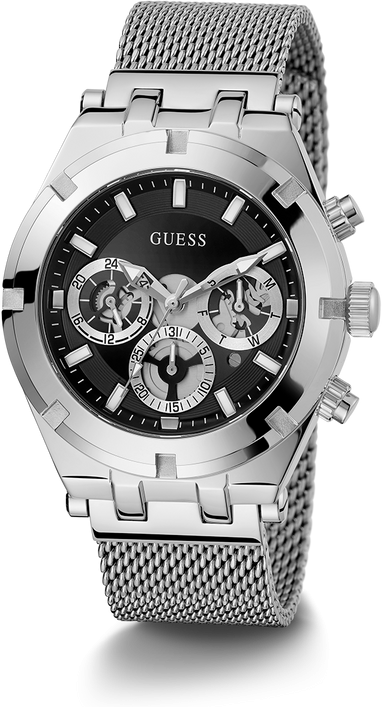 Guess Continental Quartz Black Dial Silver Mesh Strap Watch For Men - GW0582G1 Buy Now By Guess