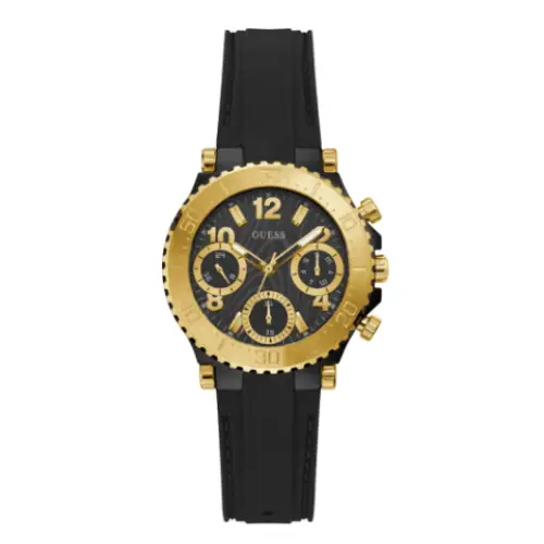 Guess Cosmic Multifunction Black Dial Black Silicone Strap Watch For Women - GW0466L1 Buy Now By Guess