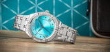 Guess Cosmo Diamonds Turquoise Dial Silver Steel Strap Watch for Women - GW0033L7 Buy Now By Guess