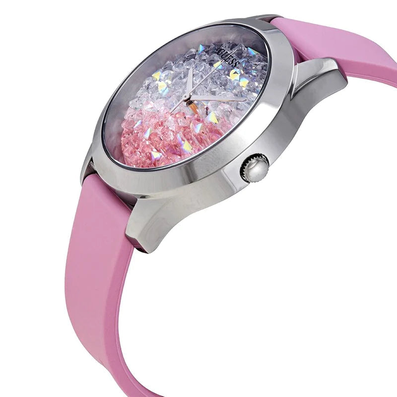 Guess Crush Crystals Silver Dial Pink Rubber Strap Watch for Women - W1223L1 Buy Now By Guess