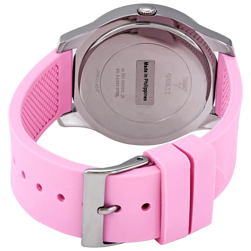 Guess Crush Crystals Silver Dial Pink Rubber Strap Watch for Women - W1223L1 Buy Now By Guess