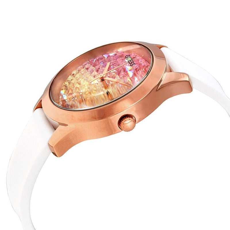 Guess Crush Crystals Gold Dial White Rubber Strap Watch for Women - W1223L3 Buy Now By Guess