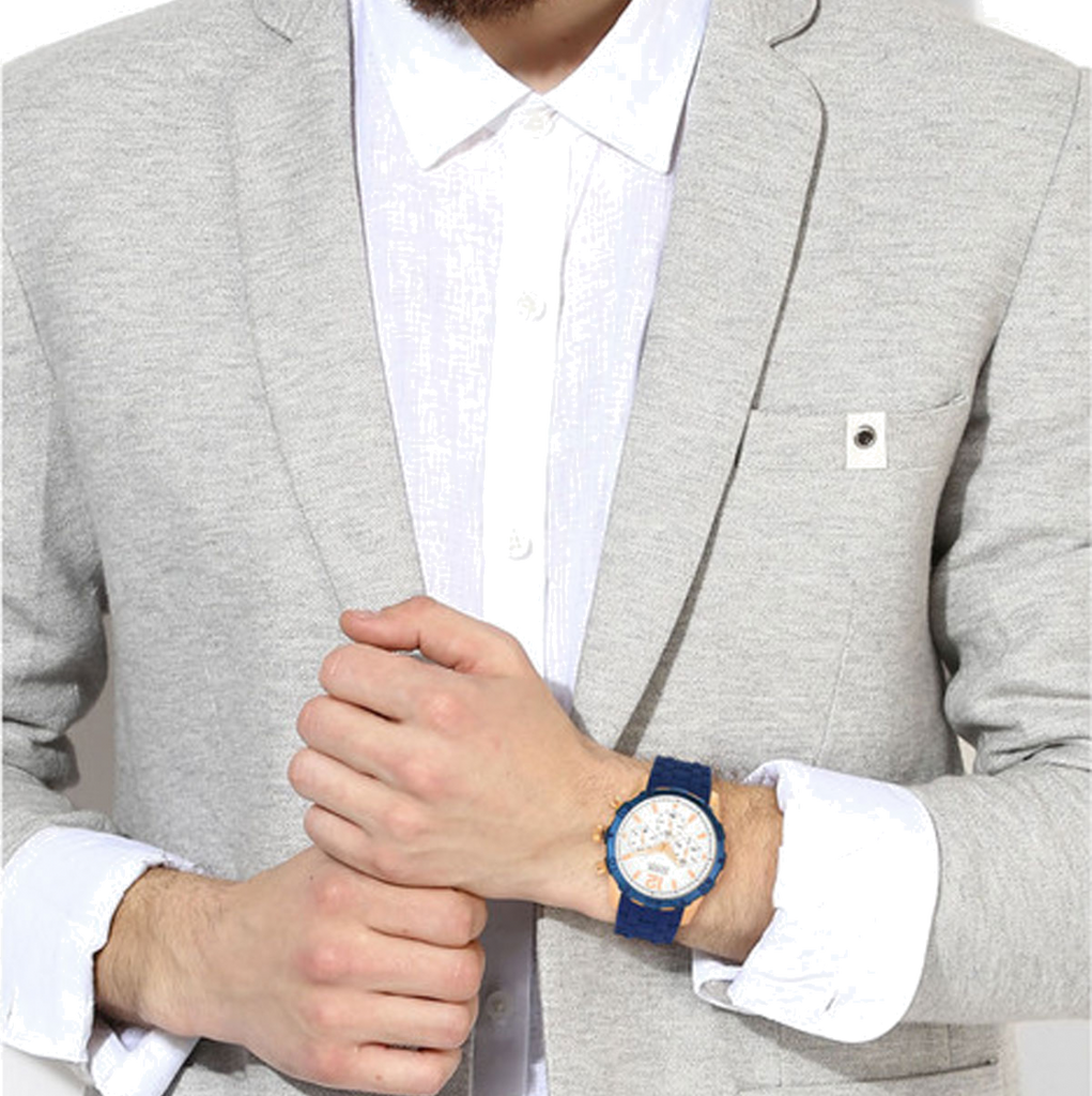 Guess Caliber Chronograph White Dial Blue Silicone Strap Watch for Men - W0864G5 Buy Now By Guess