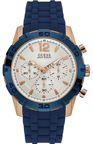 Guess Caliber Chronograph White Dial Blue Silicone Strap Watch for Men - W0864G5 Buy Now By Guess