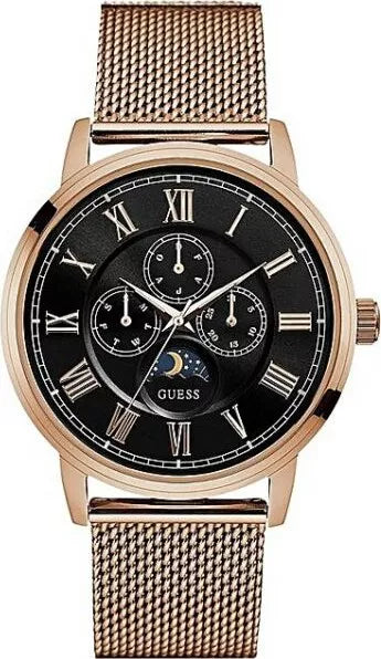 Guess Delancy Black Dial Rose Gold Mesh Bracelet Watch for Men - W0871G5 Buy Now By Guess