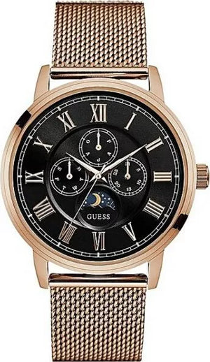 Guess Delancy Black Dial Rose Gold Mesh Bracelet Watch for Men - W0871G5 Buy Now By Guess