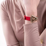 Guess Fame Quartz Gold Dial Red Leather Strap Watch For Women - GW0504L2 Buy Now By Guess