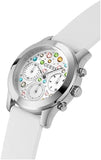 Guess Wanderlust Crystals Silver Dial White Rubber Strap Watch For Women - W1059L3 Buy Now By Guess