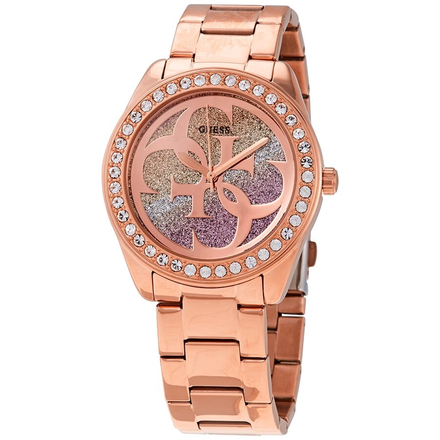 Guess G Twist Diamonds Rose Gold Dial Rose Gold Steel Strap Watch For Women - W1201L3 Buy Now By Guess