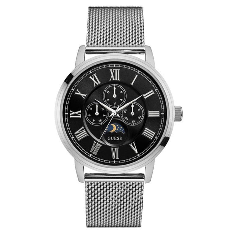 Guess Delancey Black Dial Silver Mesh Bracelet Watch for Men - W0871G1 Buy Now By Guess