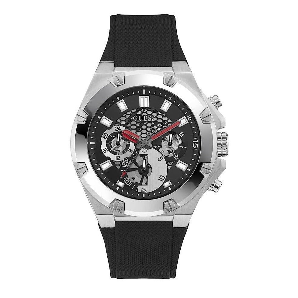 Guess Third Grear Multi Function Black Dial Black Rubber Strap Watch for Men- GW0334G1 Buy Now By Guess