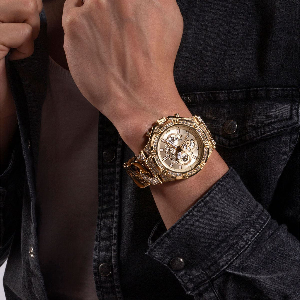 Guess Continental Diamonds Gold Dial Gold Steel Strap Watch for Men - GW0261G2 Buy Now By Guess