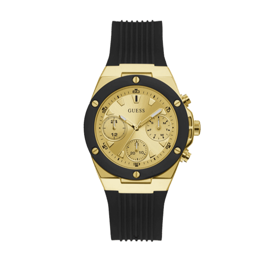 Guess Athena Gold Dial Black Rubber Strap Watch For Women - GW0030L2 Buy Now By Guess