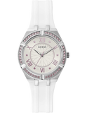 Guess Sparkling Silver Dial White Rubber Strap Watch For Women - GW0032L1 Buy Now By Guess