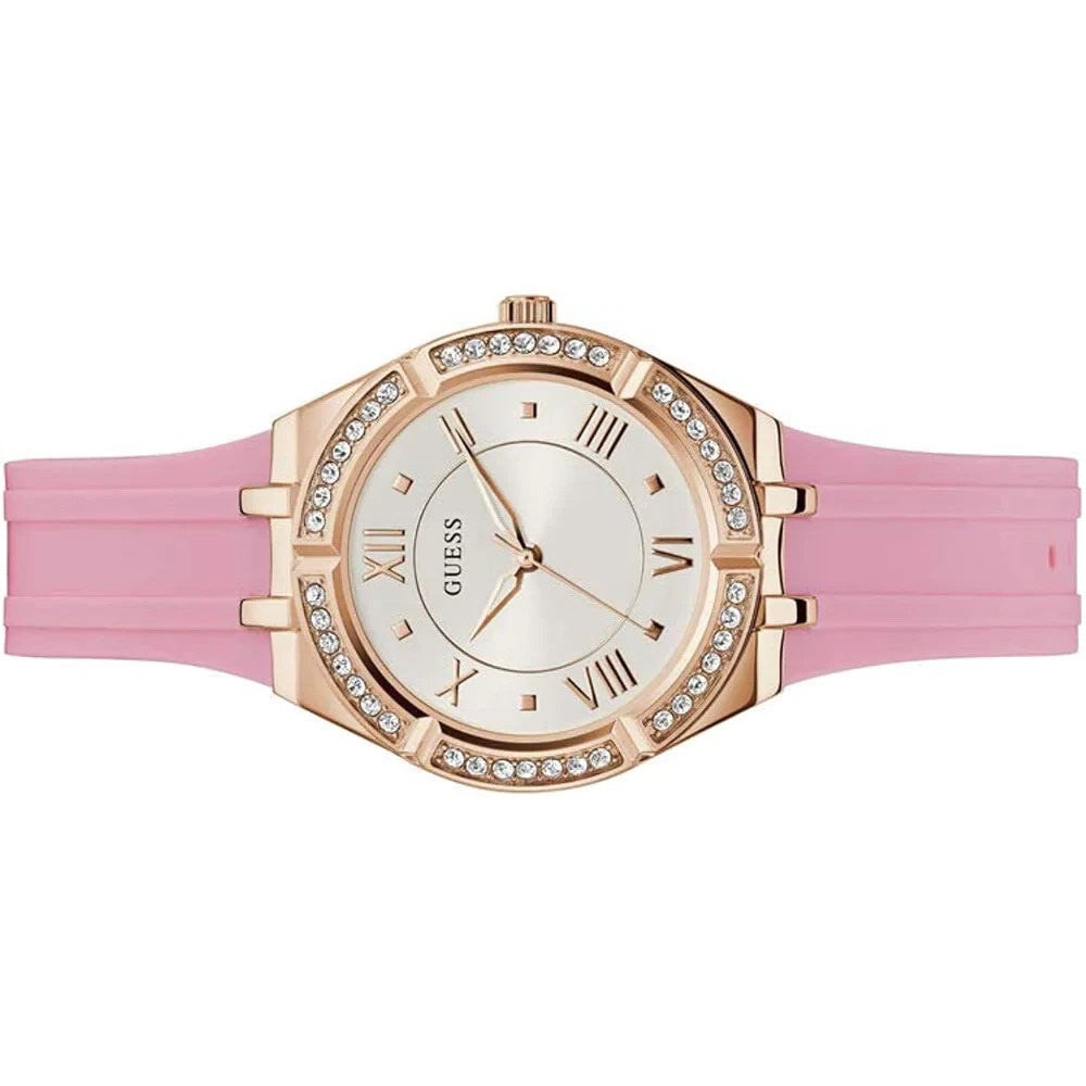Guess Cosmo Diamonds Silver Dial Pink Silicone Strap Watch for Women - GW0034L3 Buy Now By Guess