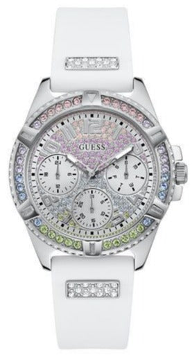 Guess Frontier Diamonds Silver Dial White Rubber Strap Watch for Women - GW0045L1 Buy Now By Guess