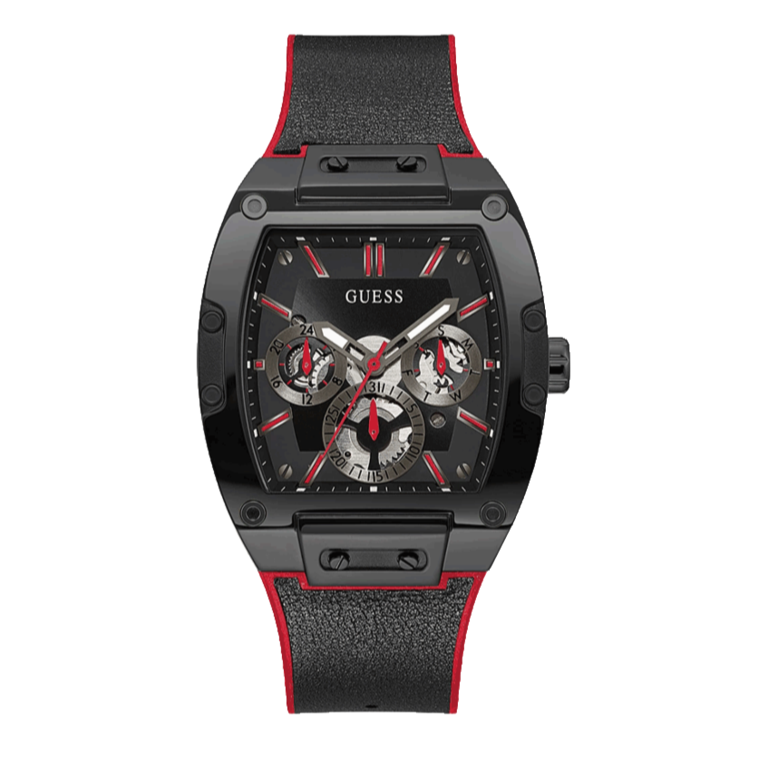 Guess Phoenix Multifunction Black Dial Black & Red Rubber Strap Watch for Men - GW0202G7 Buy Now By Guess