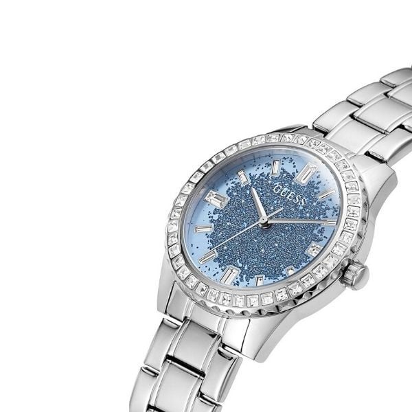 Guess Glitter Burst Diamonds Blue Dial Silver Steel Strap Watch for Women - GW0405L1 Buy Now By Guess