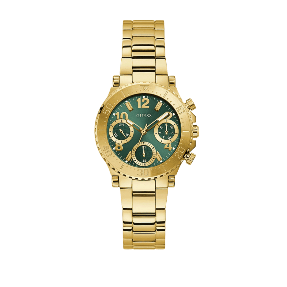 Guess Cosmo Chronograph Green Dial Gold Steel Strap Watch For Women - GW0465L5 Buy Now By Guess