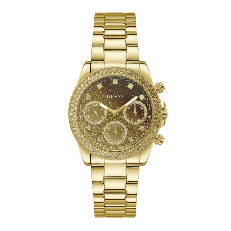 Guess Sol Chronograph Gold Dial Gold Steel Strap Watch For Women - GW0483L2 Buy Now By Guess