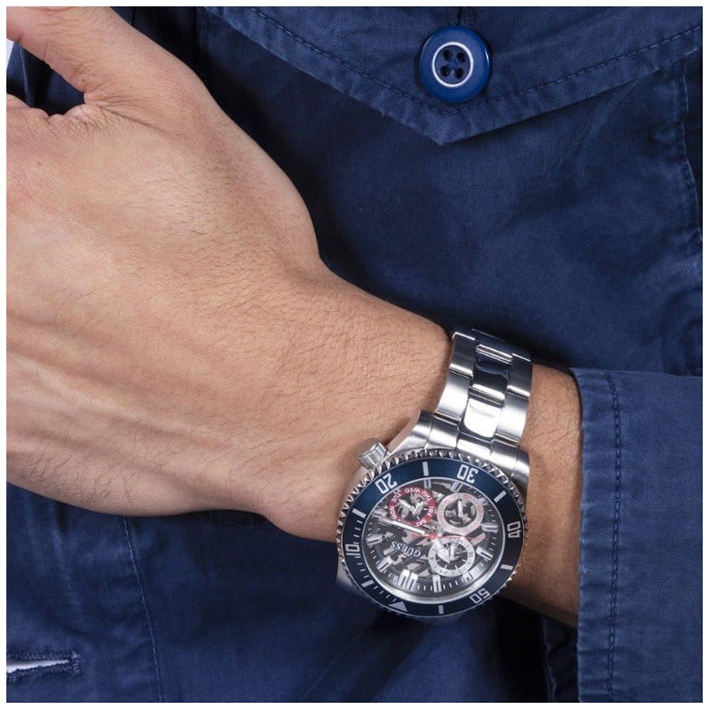 Guess Axle Multifunction Black Dial Silver Steel Strap Watch For Men - GW0488G1 Buy Now By Guess