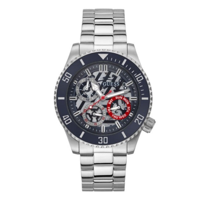Guess Axle Multifunction Black Dial Silver Steel Strap Watch For Men - GW0488G1 Buy Now By Guess