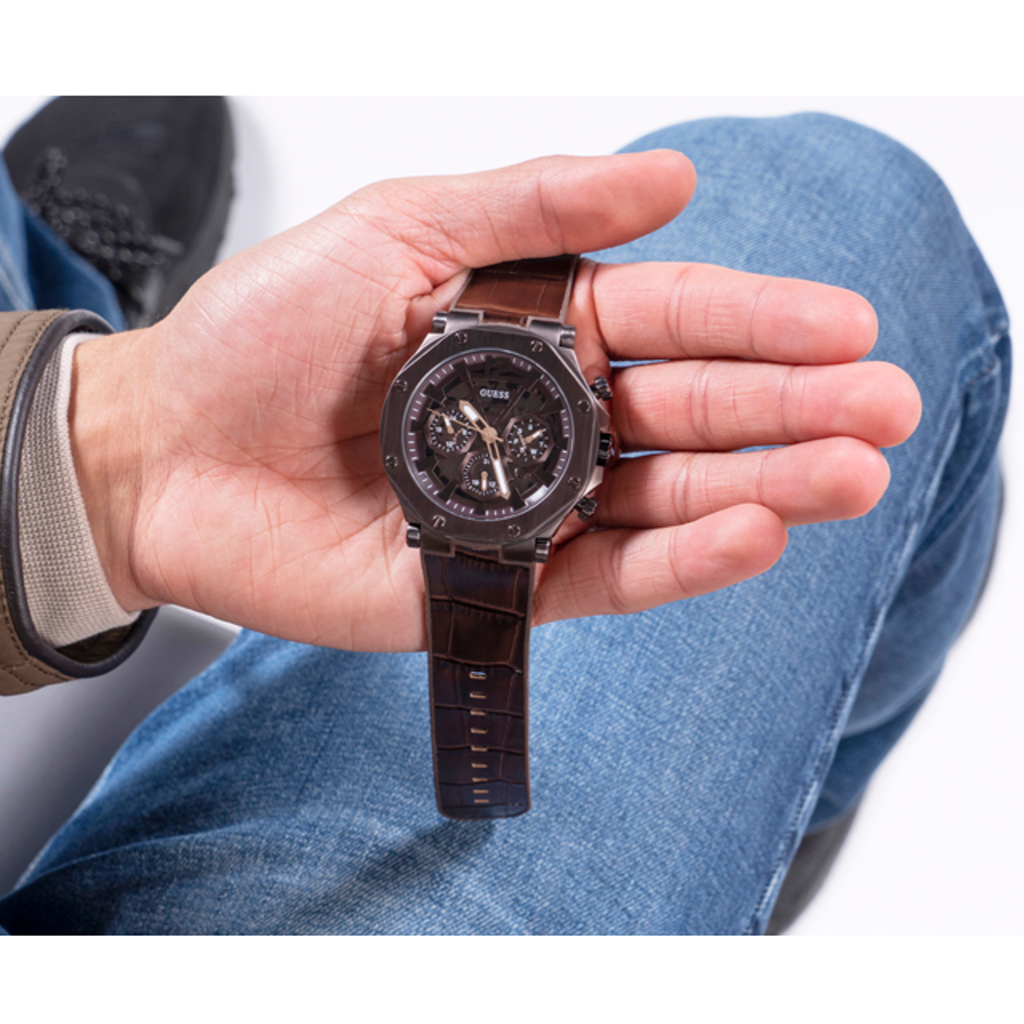 Guess Edge Chronograph Brown Dial Brown Leather Strap Watch For Men - GW0492G2 Buy Now By Guess