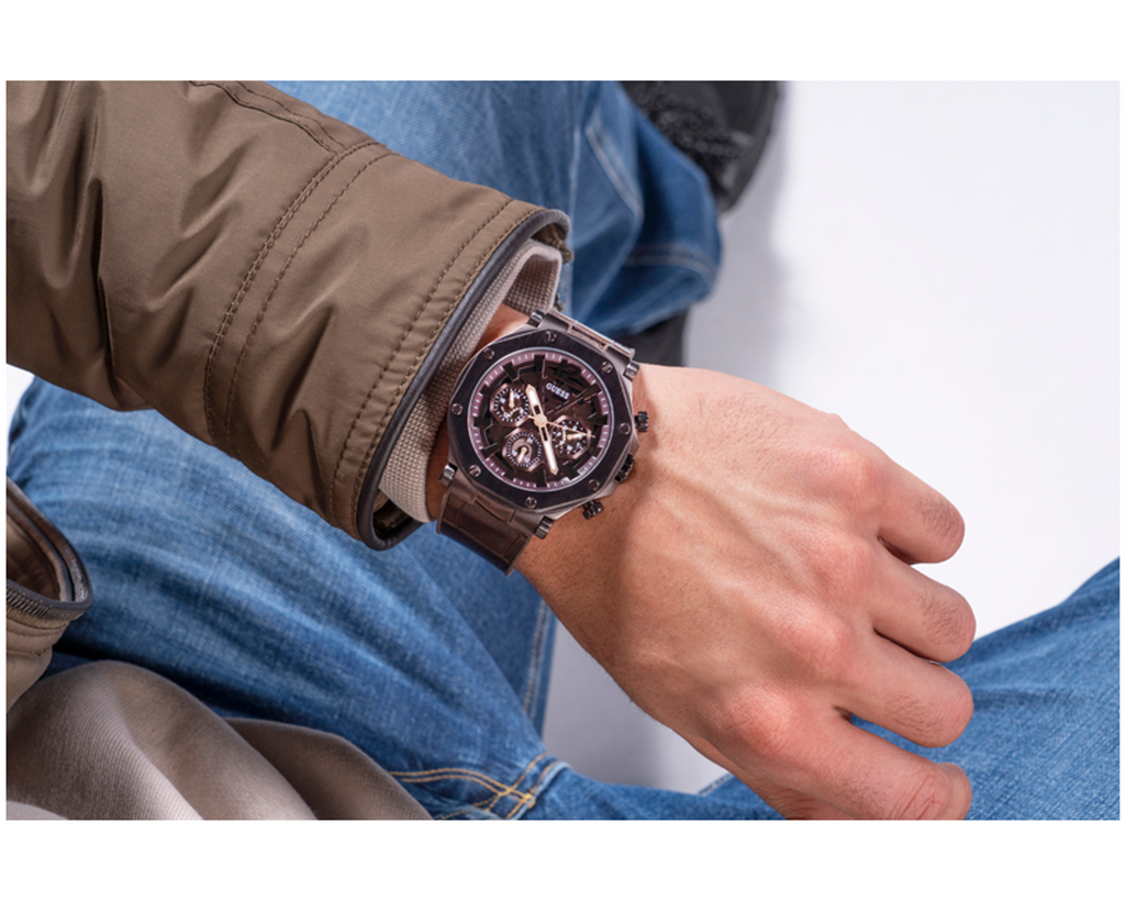 Guess Edge Chronograph Brown Dial Brown Leather Strap Watch For Men - GW0492G2 Buy Now By Guess