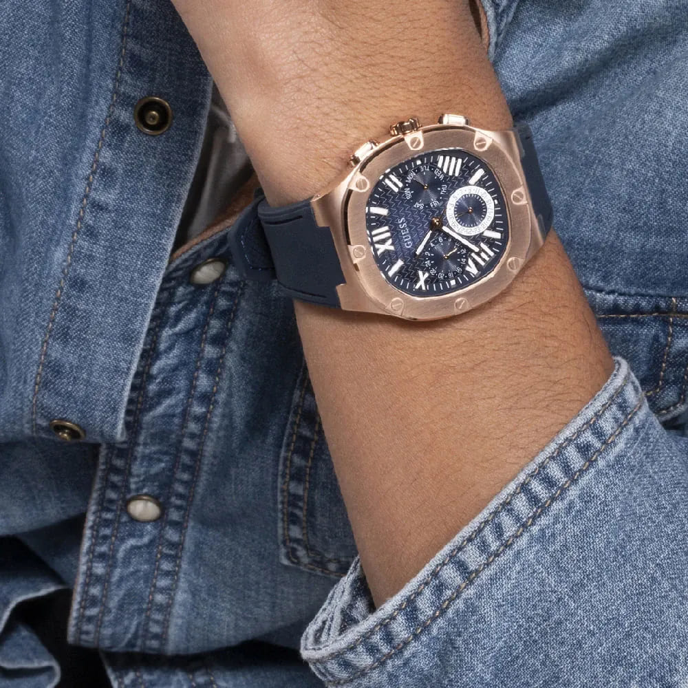 Guess Headline Multifunction Quartz Blue Dial Blue Silicone Strap Watch For Men - GW0571G2 Buy Now By Guess