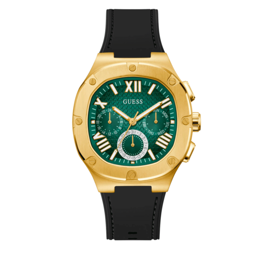 Guess Headliner Multifunction Green Dial Black Silicone Strap Watch For Men - GW0571G3 Buy Now By Guess