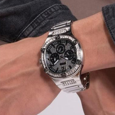 Guess Duke Glitz Black Dial Silver Steel Strap Watch For Men - GW0576G1 Buy Now By Guess