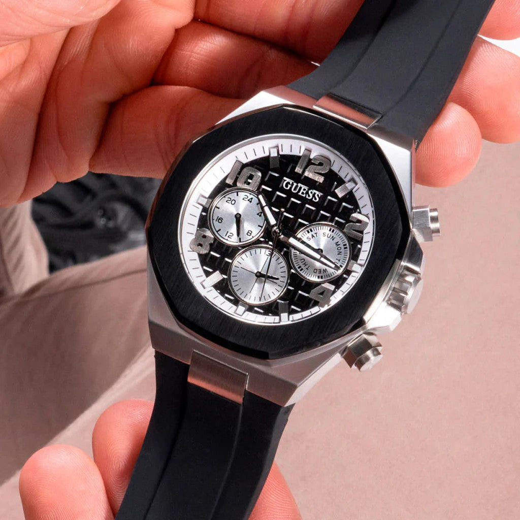 Guess Empire Chronograph Black Dial Black Silicon Strap Watch For Men - GW0583G1 Buy Now By Guess