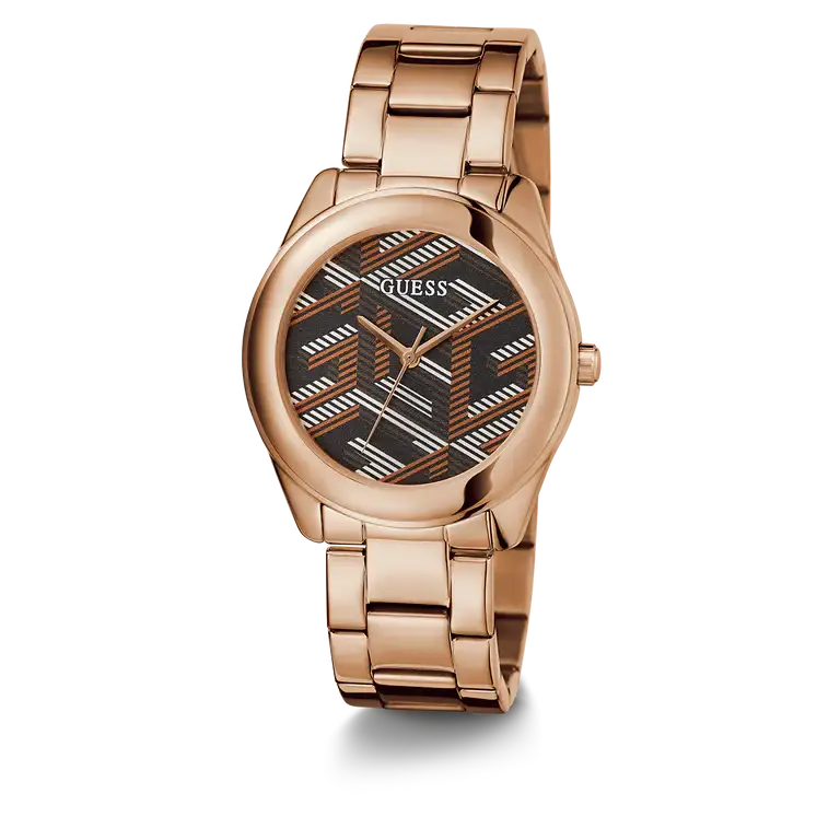 Guess Cubed Analog Black Dial Rose Gold Steel Strap Watch For Women - GW0607L3 Buy Now By Guess