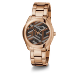 Guess Cubed Analog Black Dial Rose Gold Steel Strap Watch For Women - GW0607L3 Buy Now By Guess