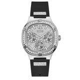 Guess Duchess Crystals Silver Dial Black Silicon Strap Watch For Women - GW0619L1 Buy Now By Guess