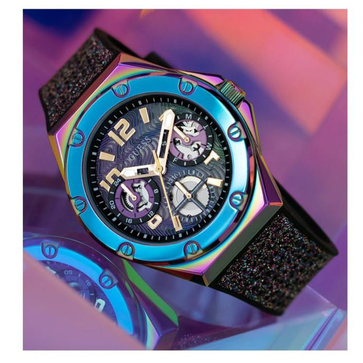 Guess Multifunction Analog Purple Dial Black Rubber Strap Watch For Women - GW0620L4 Buy Now By Guess