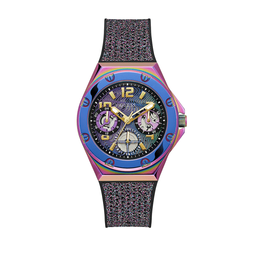 Guess Multifunction Analog Purple Dial Black Rubber Strap Watch For Women - GW0620L4 Buy Now By Guess