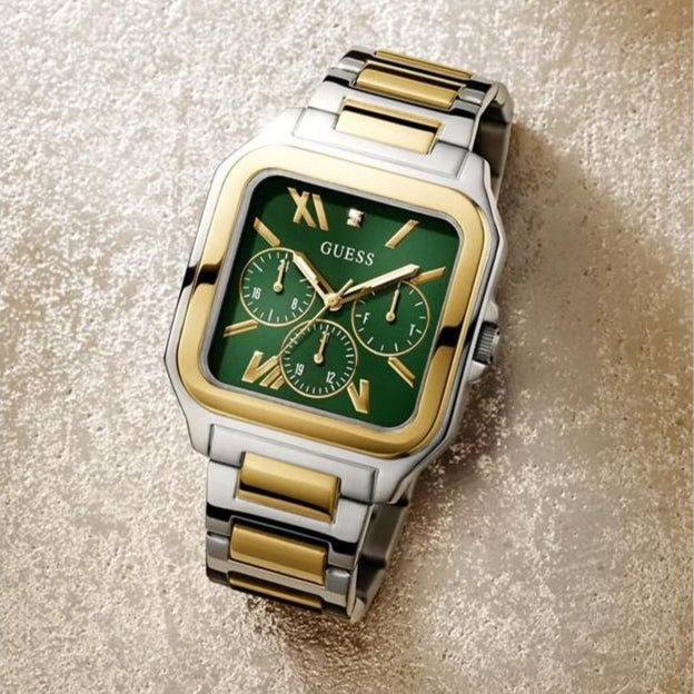 Guess Dress Chronograph Multifunction Green Dial Two Tone Steel Strap Watch For Men - GW0631G1 Buy Now By Guess